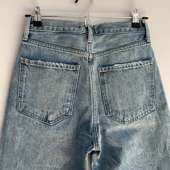 Agolde Riley Medium Wash Distressed High Rise Straight Jeans 24 - Picture 8 of 14